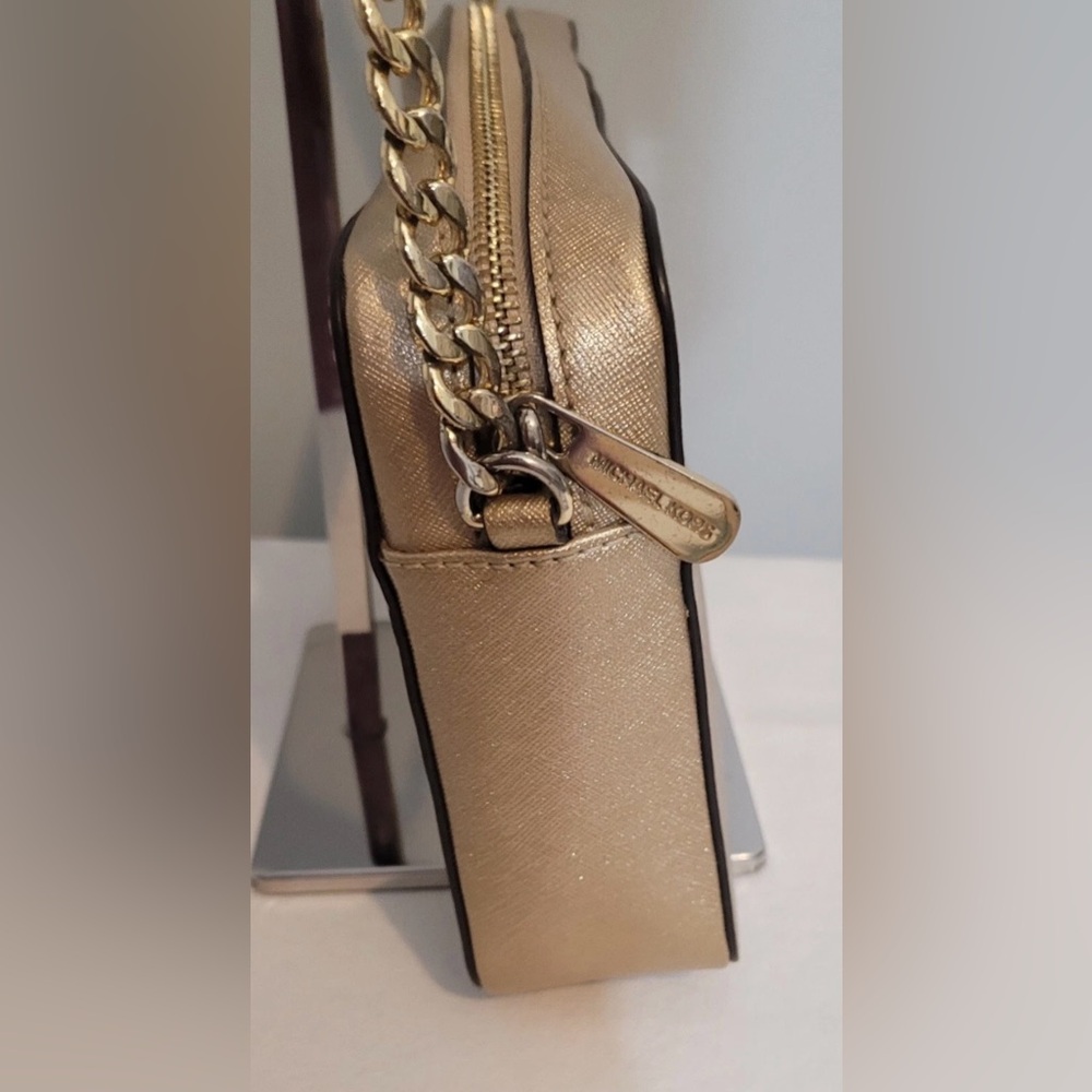 Michael Kors Jet Set Travel Metallic Gold Leather Crossbody Bag - Picture 4 of 16